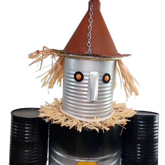 Folk Art Tin Man Scarecrow Sculpture Wizard Of Oz Recycled Robot Vintage 26 Inch - Picture 7 of 16